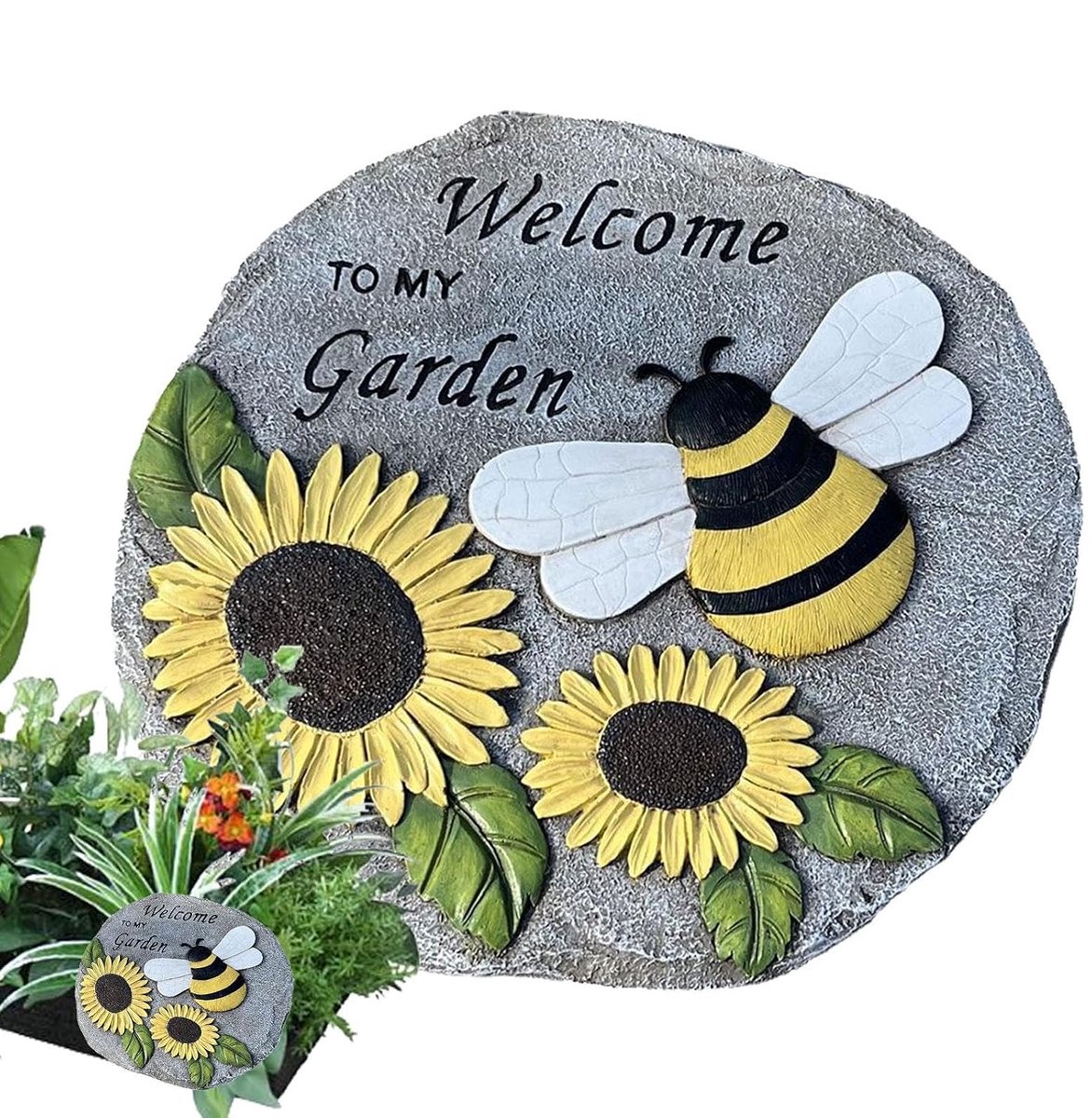 Tuin Stenen Paden - Decoratieve Steenplaten - Wandelpad Creëren - Zonnebloem Bijen Thema - 23.5 cm - Geel
