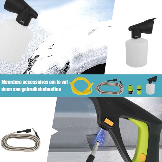 Hogedrukreiniger / Hogedrukspuit / Reinigingsapparaat - Blauw - Met pistool, lans, sproeikop, filter, schuimkanon, snelkoppelingen & slangen (2m + 7m) - Voor auto, terras, gevel, tuin & fiets - Incl. handleiding — afbeelding 5