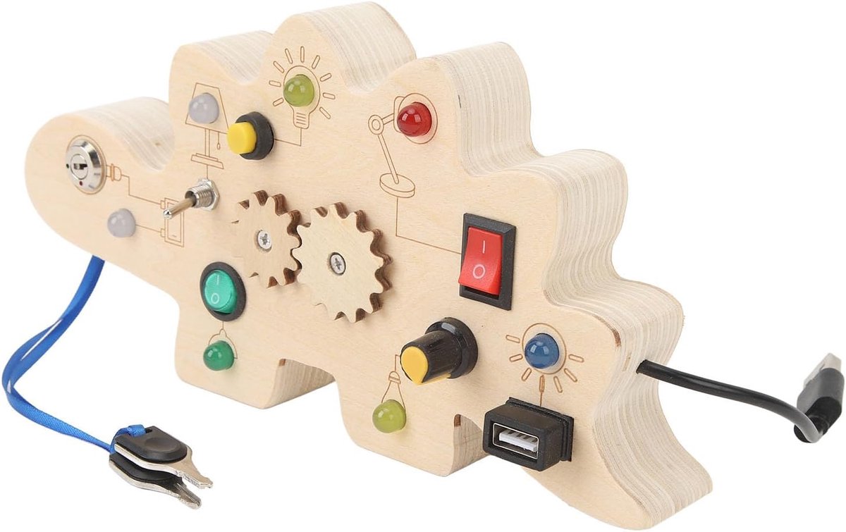 Houten Activiteitenbord - Sensorisch Speelgoed - Motoriek Ontwikkelen - Met LED-lichtschakelaar - 23 x 12 x 6 cm - Niet gespecificeerd