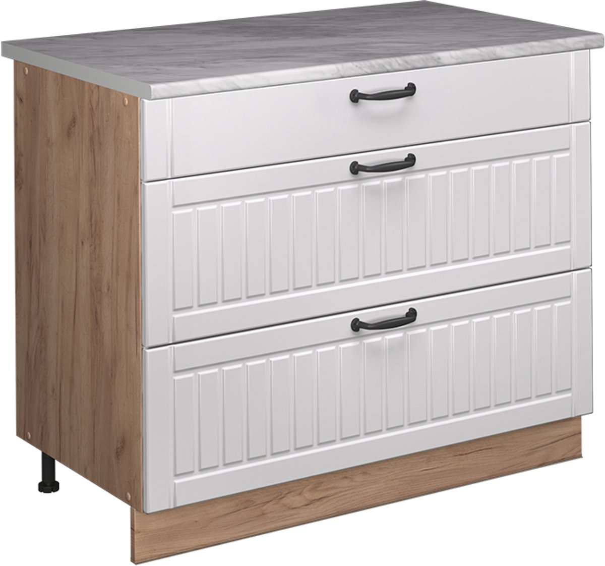 Vicco Keukenonderkast Fame-Line, Wit Landhuis/Goudkleurig Eiken, 100 cm, WB Marmer Wit landelijk/Goudkleurig Eiken