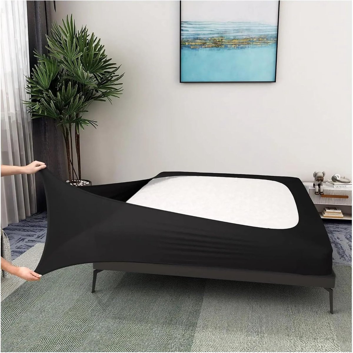 Bedrok - Boxspring cover - Slaapkamer decoratie - Eenvoudig te installeren - 137 x 190 cm - Zwart