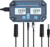 De wifi-waterkwaliteitsanalysator, een 6-in-1 apparaat (pH/EC/TDS/zoutgehalte/soortelijk gewicht/temperatuur), ondersteunt bewaking op afstand via een app en is geschikt voor drinkwater, aquaria en hydrocultuurlaboratoria.