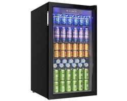 Jently koelkast - koelkasten - dranken koelkast - dranken frigo - glazen deur - verstelbare planken - roestvrij staal - zwart
