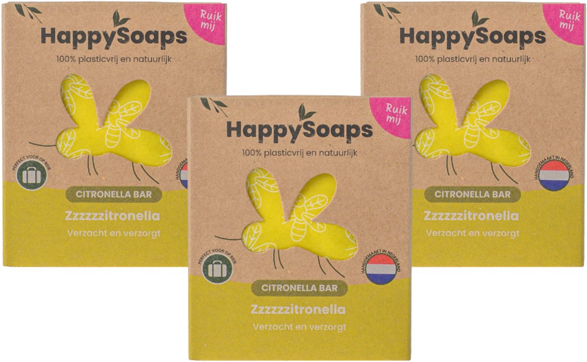 HappySoaps Anti-Insect Bar – 3x – Citronella & Krachtige Munt – Voordeelverpakking