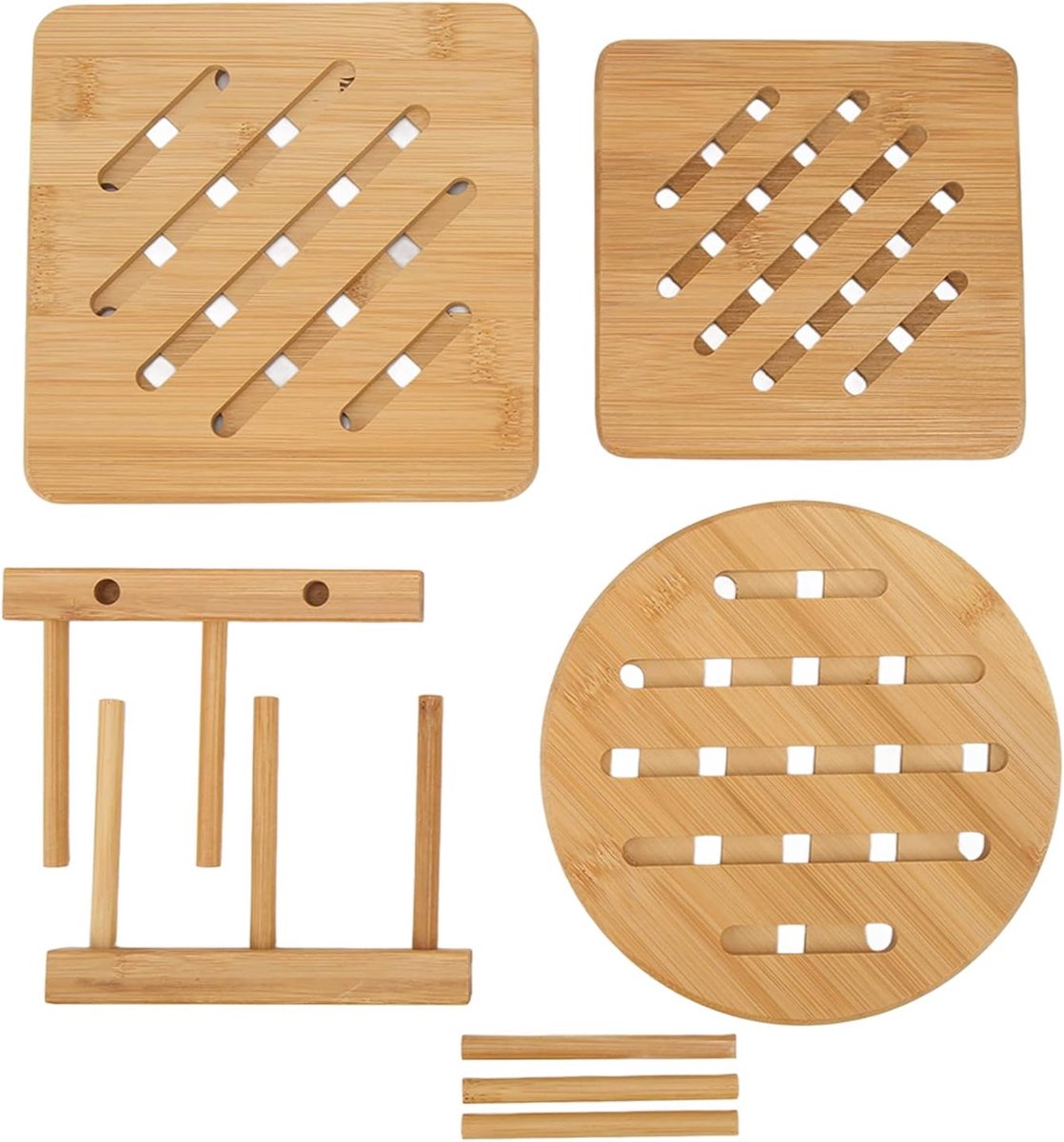 Bamboe Placemats - Onderzetters Tafel - Tafel Beschermen - Inclusief Houder - 3 stuks - Natuurlijk