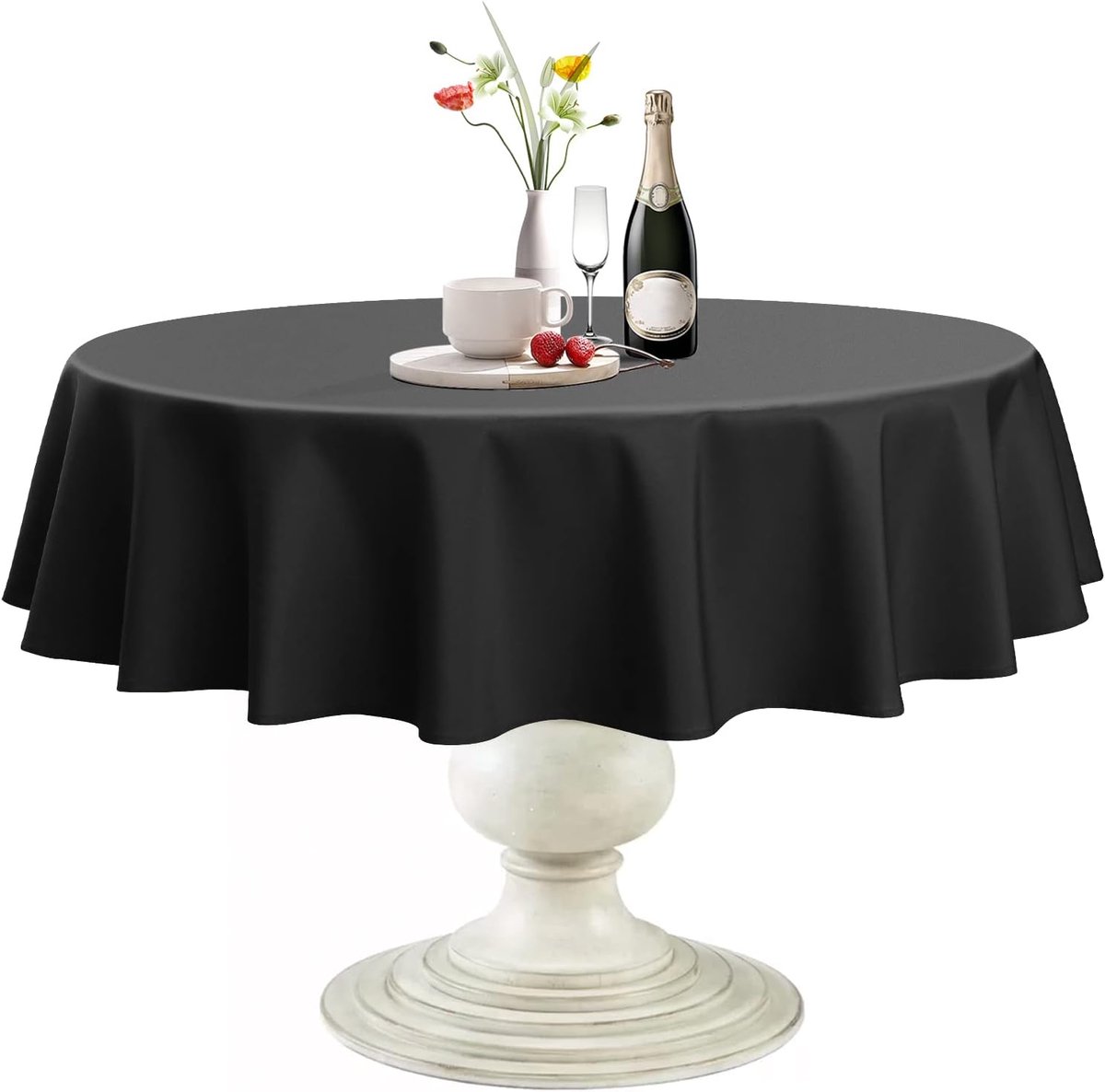 PromoHome Ronde Tafelkleden 160 cm – Vuilafstotend & Waterafstotend Polyester – Wasbaar – Geschikt voor Grote Tafels, Vergaderingen en Feesten – Zwart