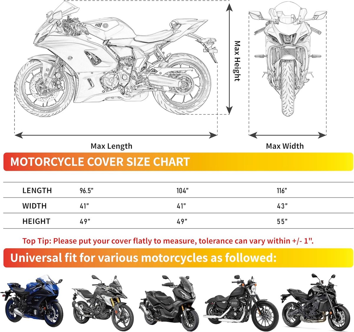 Waterdichte Motorhoes - 230*105*125CM - UV-bestendig Polyester - Oranje - 1 Stuk – foto 5