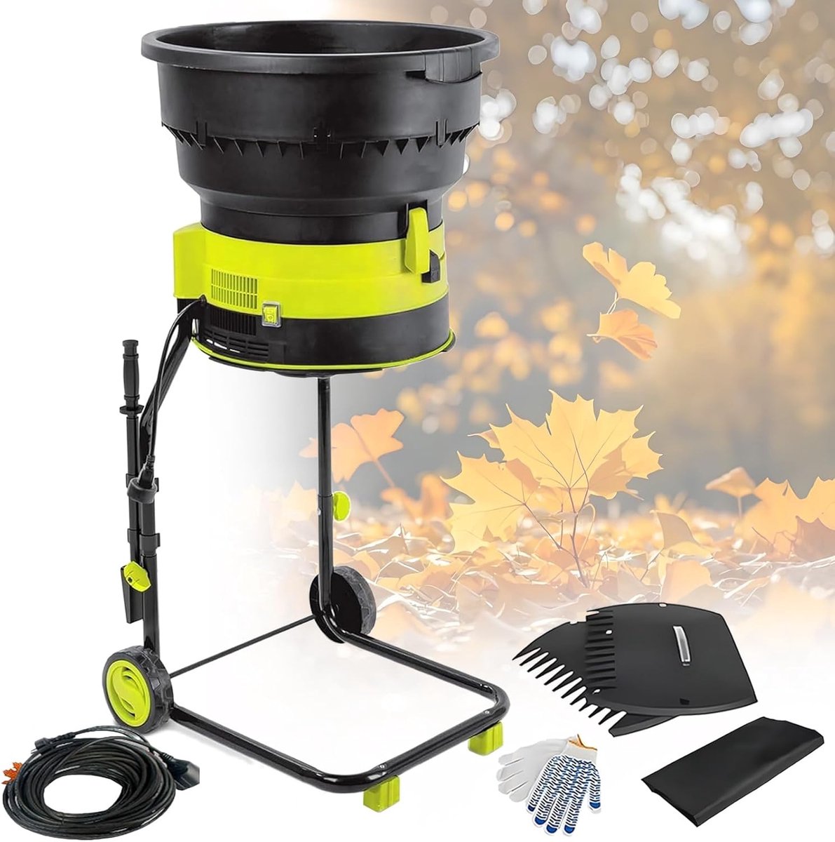 Elektrische Bladmulcher - Tuinversnipperaar Mulcher - Tuin Opruimen - Bladloze Technologie - 54 cm Trechter - Groen Zwart
