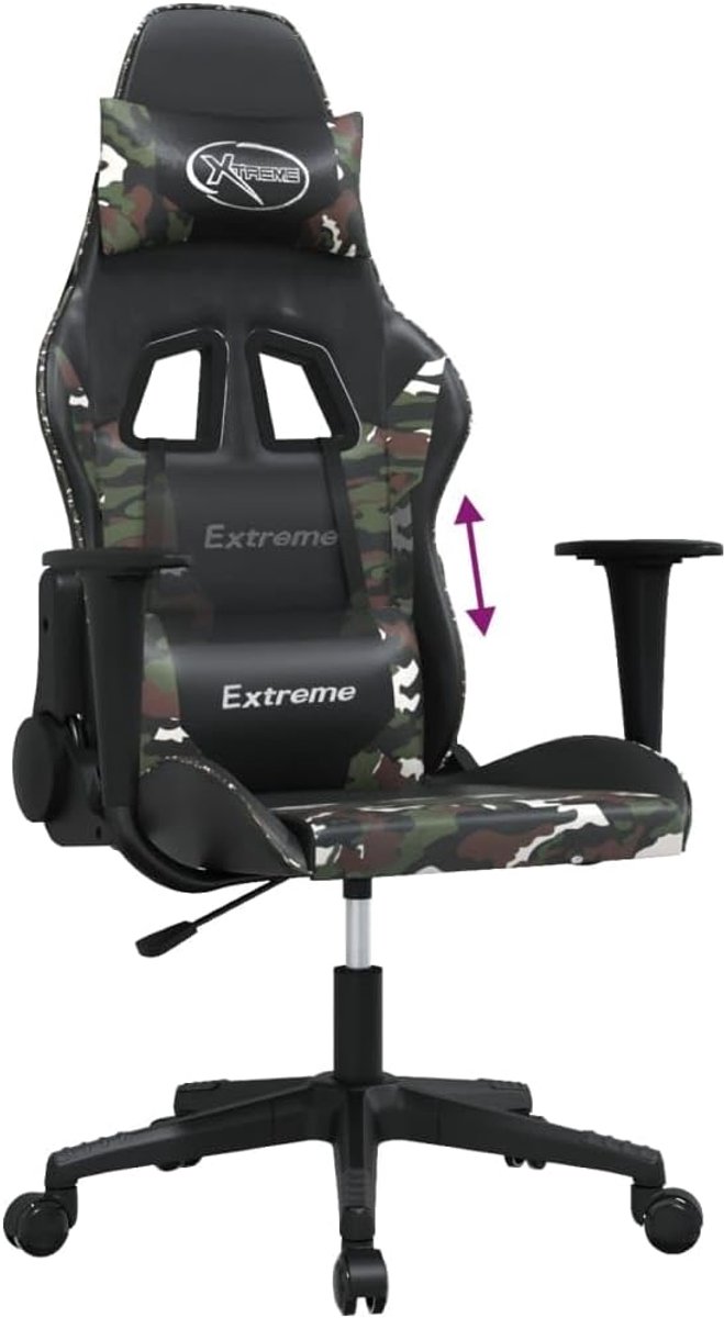 Gaming Stoel - Computer Stoel - Comfortabel Zitten - Verstelbare Rugleuning - Draaibaar - Zwart Camouflage — afbeelding 3