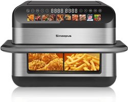 Dubbele Airfryer 10L - 2200W - Dual Zone Heteluchtfriteuse - Touchscreen - 10 Voorgeprogrammeerde Programma's - Kijkvenster - Zwart/RVS