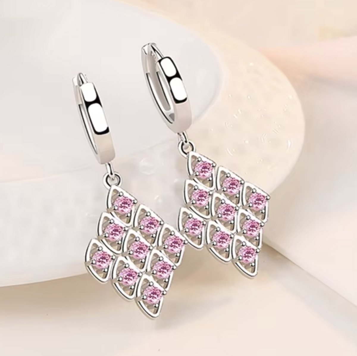 N3 Collecties Mode 925 sterling zilver Roze zirkoon geometrische oorbellen voor dames