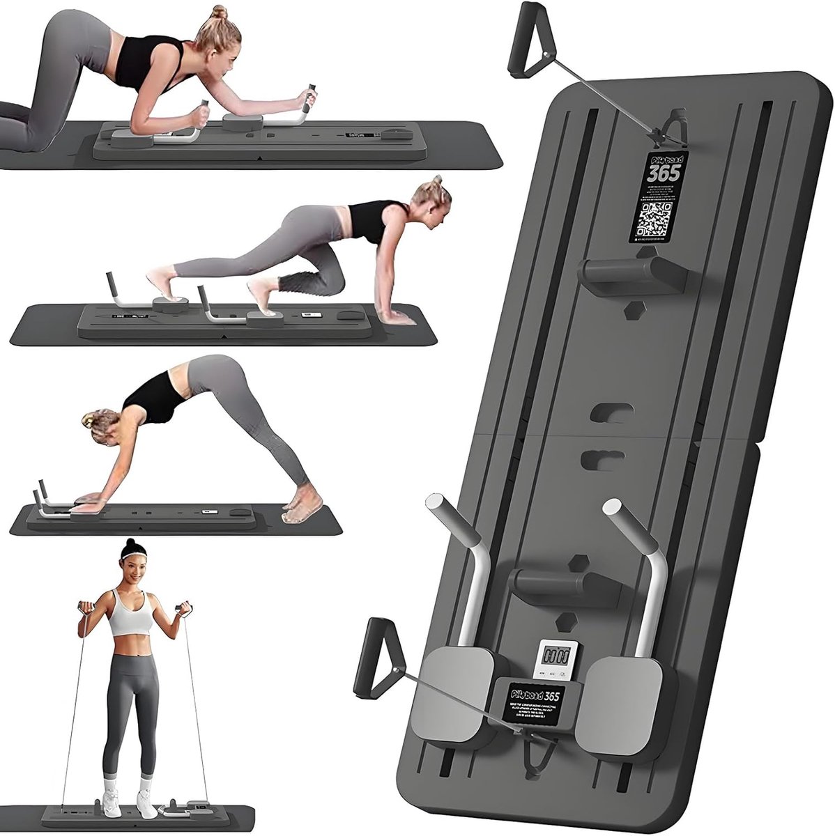Pilates Board - Fitness Apparaat - Full Body Workout - Automatische Rebound - 106 x 41 cm - Zwart