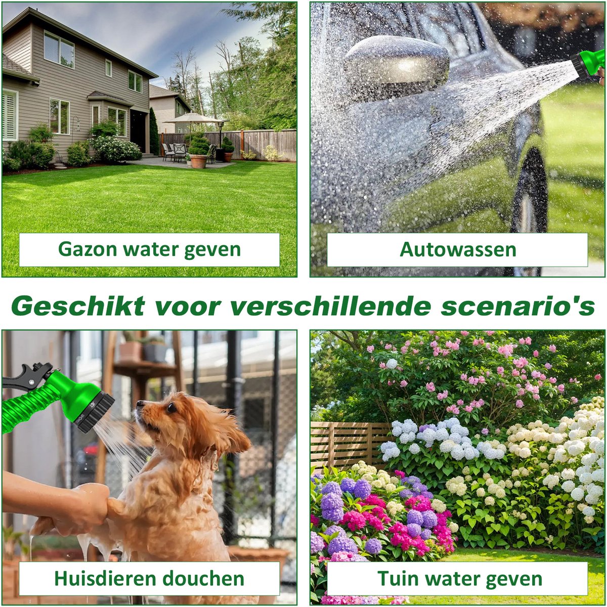 Uitschuifbare Tuinslang / Flexibele Slang – 15 meter (50FT) – Groen – 0,4 MPa werkdruk – Licht, knoopvrij & zelfoprollend – Voor tuin, auto, terras & planten – Incl. handleiding thumbnail 5