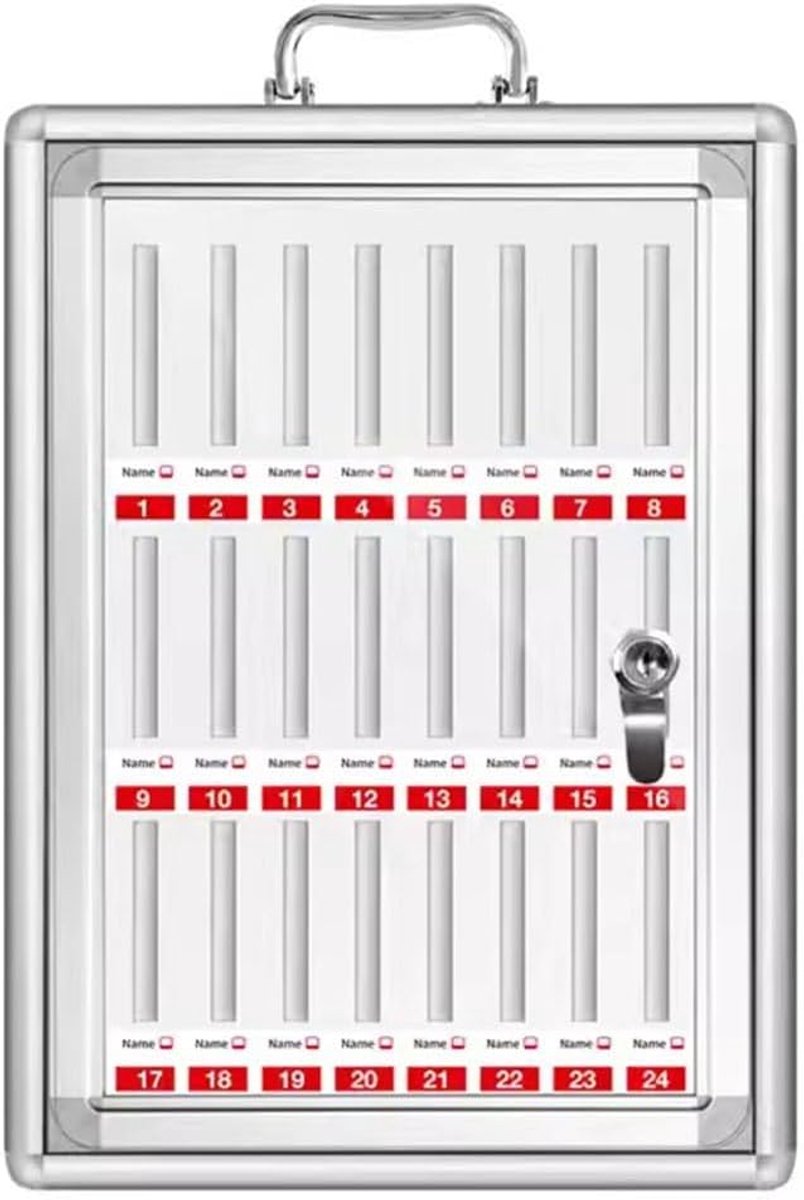 Telefoon Kluisje - Opbergkastje Mobiel - Apparaten Opbergen - Met Slot - 24 Slots - Zilver