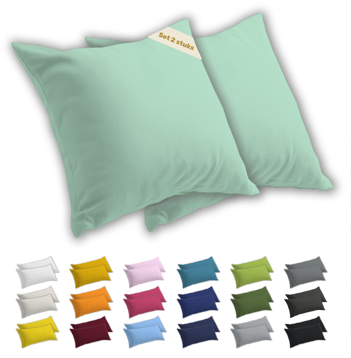 Lavea® Kussenslopen 40x40 cm Set van 2 – Kussenhoezen van 100% Zachte en Ademende Jersey Katoen met YKK Ritssluiting – Eucalyptusgroen