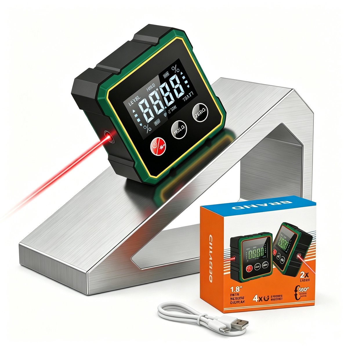 Fokelyi - Digitale Hoekmeter - Magnetische Waterpas 360° - LCD Scherm digitale waterpas - USB-oplader - voor Auto Timmerwerk Bouw en Metselwerk