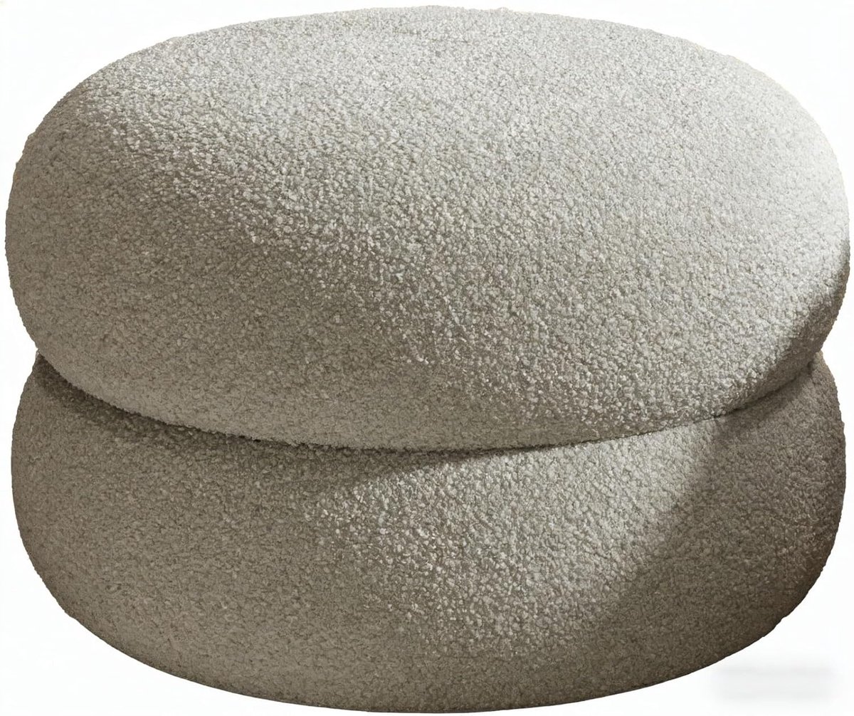 Ronde Poef - Bijzettafel Krukje - Ontspannen Zitten - Gevoerde Zitting - Max 136 kg - Grijs