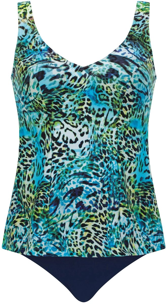 Sunmarin Dames Tankini 18023 | Turquoise Animal Print | Verstelbare Schouderbandjes | Zachte Cups | Flatterende Pasvorm - 46B