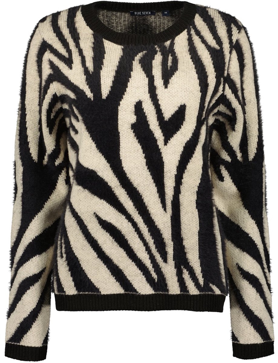 Blue Seven - dames - Trui 248135 beige/zwart print Blue Seven - maat 42