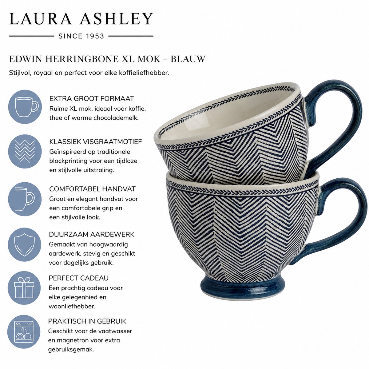Laura Ashley Hedingham Collectables - Giftset 2 Mokken Edwin Blue 43 cl.