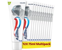 Aquafresh Tandsteen Controle - Tandpasta - Langdurig Frisse Adem - Sterke Tanden & Gezond Tandvlees - Bescherming Tegen Tandplak, Tandsteen & Gaatjes - Bevat Fluoride - Frisse Smaak - Voordeelverpakking 12 x 75ml