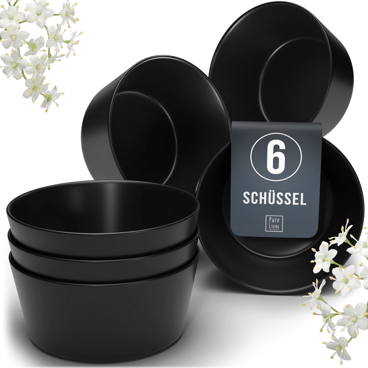 Pure Living Schwarz kommenset van 6 – Ø 16 cm – 700 ml – aardewerk – urban design – Manhattan