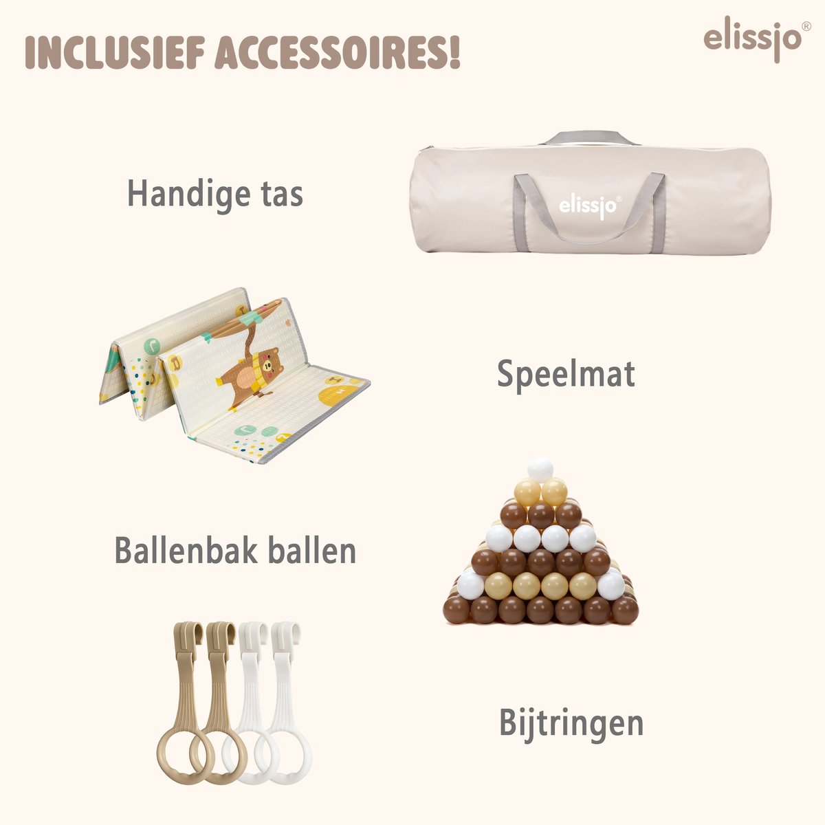 Elissio® - Grondbox Baby – Inclusief Dubbelzijdige Speelmat – Baby Speelbox met 50x Speelballen - Kinderbox - Playpen - 180x150 CM - Beige – foto 7