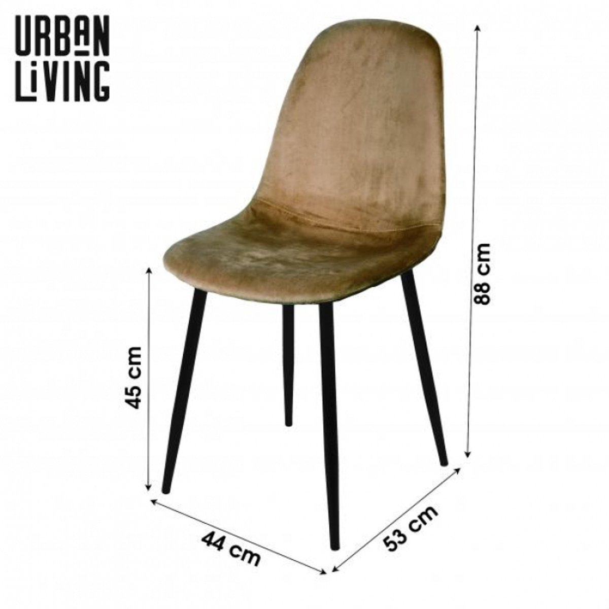"INOUI" SET VAN 4 STOELEN IN CAMELKLEURIG VELVET MET ZWARTE METALEN POTEN