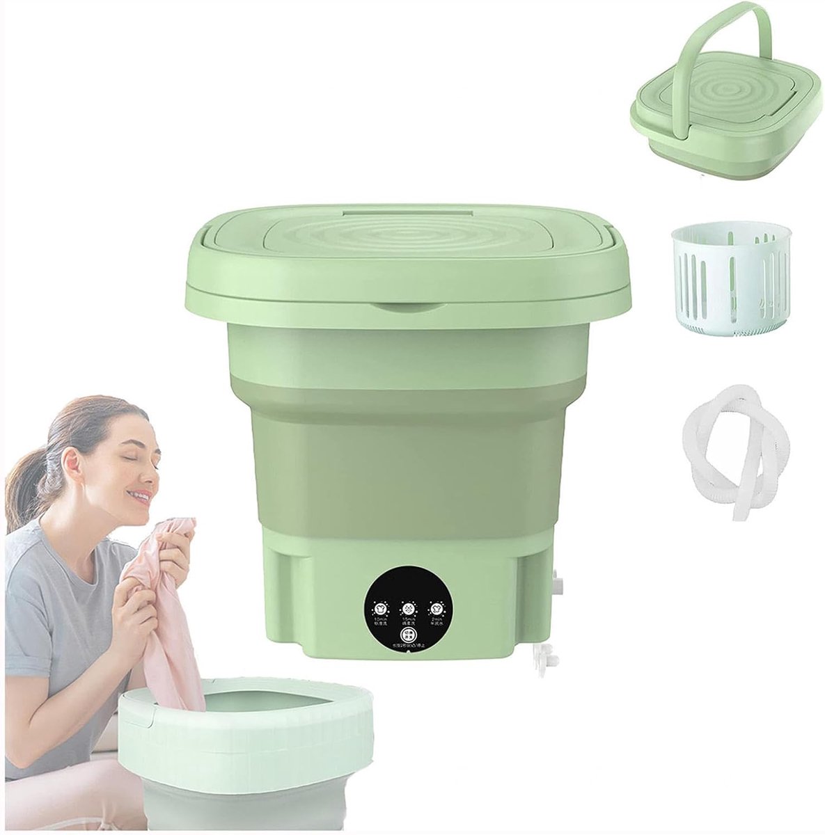 Mini Wasmachine Opvouwbaar Apparaat Kleine Kleding Wassen Met Blauwe Licht Reiniging 8 Liter Capaciteit Groen