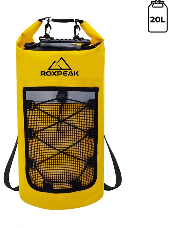 RoxPeak® AquaGuard Drybag - 20 Liter - Waterdichte tas - Boot tas - Wintersport tas - Survival & Outdoor rugtas - geel