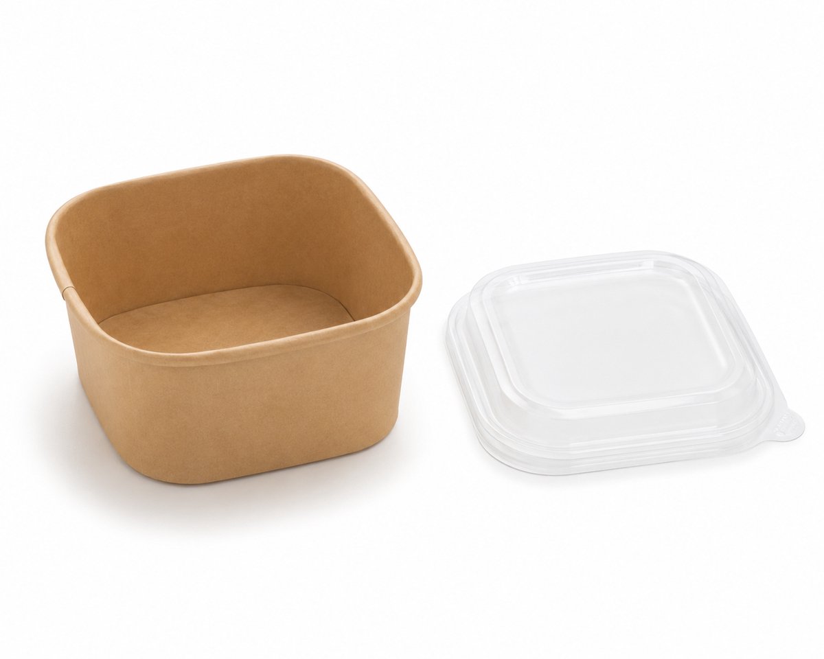 Sabert kraft bakje met deksel - vierkant - 600 ml - 50 stuks