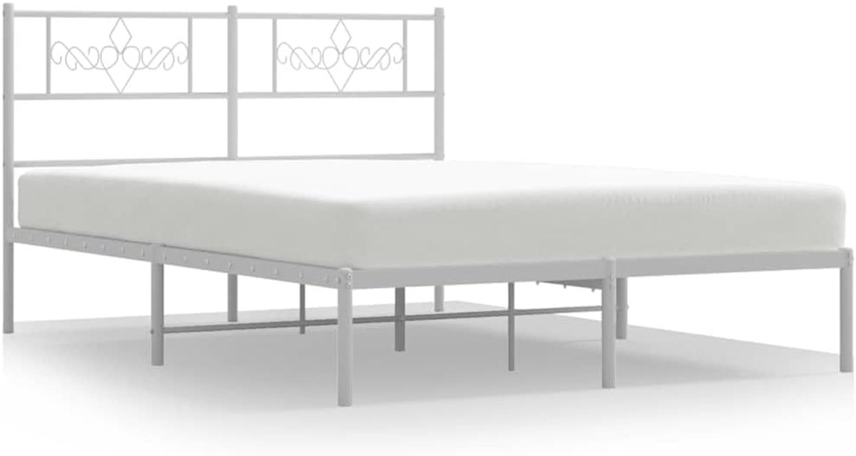 Bedframe Metaal - Stalen Frame - Slaapkamer Inrichten - Met Hoofdeinde - 135x190 cm - Wit