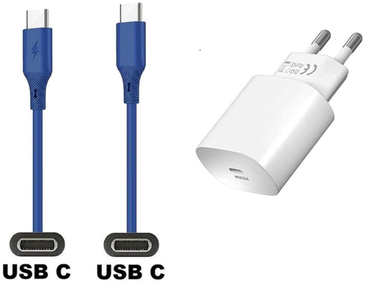 25W super snellader + 1,0m USB C naar C kabel. Universele PD lader. Oplader adapter past op JBL Endurance Peak II, Flip 5 / 6, Free 2, GO 3, Jr310BT, LIVE Flex / Free NC + / Pro 2 / Pro_300TWS