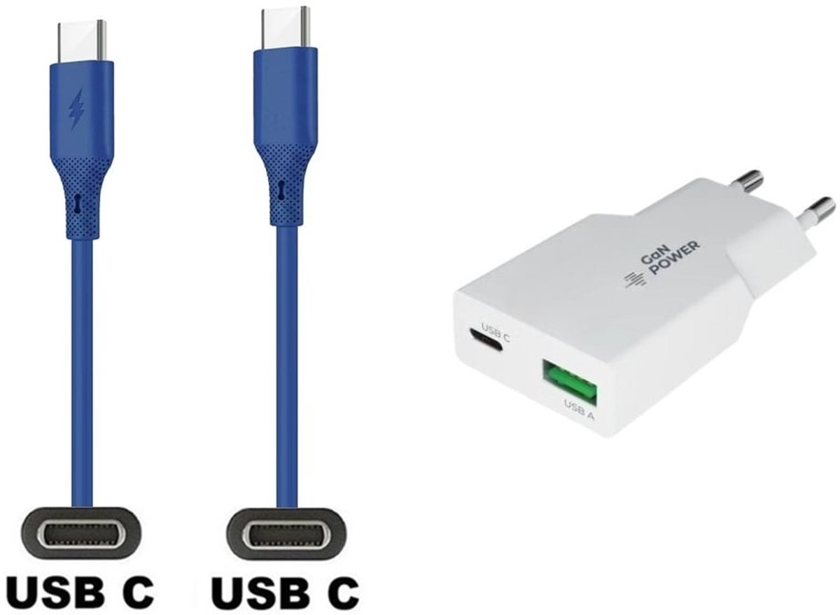 36W super snellader met 2 poorten + 1,0m USB C naar C kabel. Universele PD PPS lader. Compacte GaN oplader adapter past op JBL Endurance Peak II, Flip 5 / 6, Free 2, GO 3, Jr310BT, LIVE Flex / Free NC + / Pro 2 / Pro_300TWS