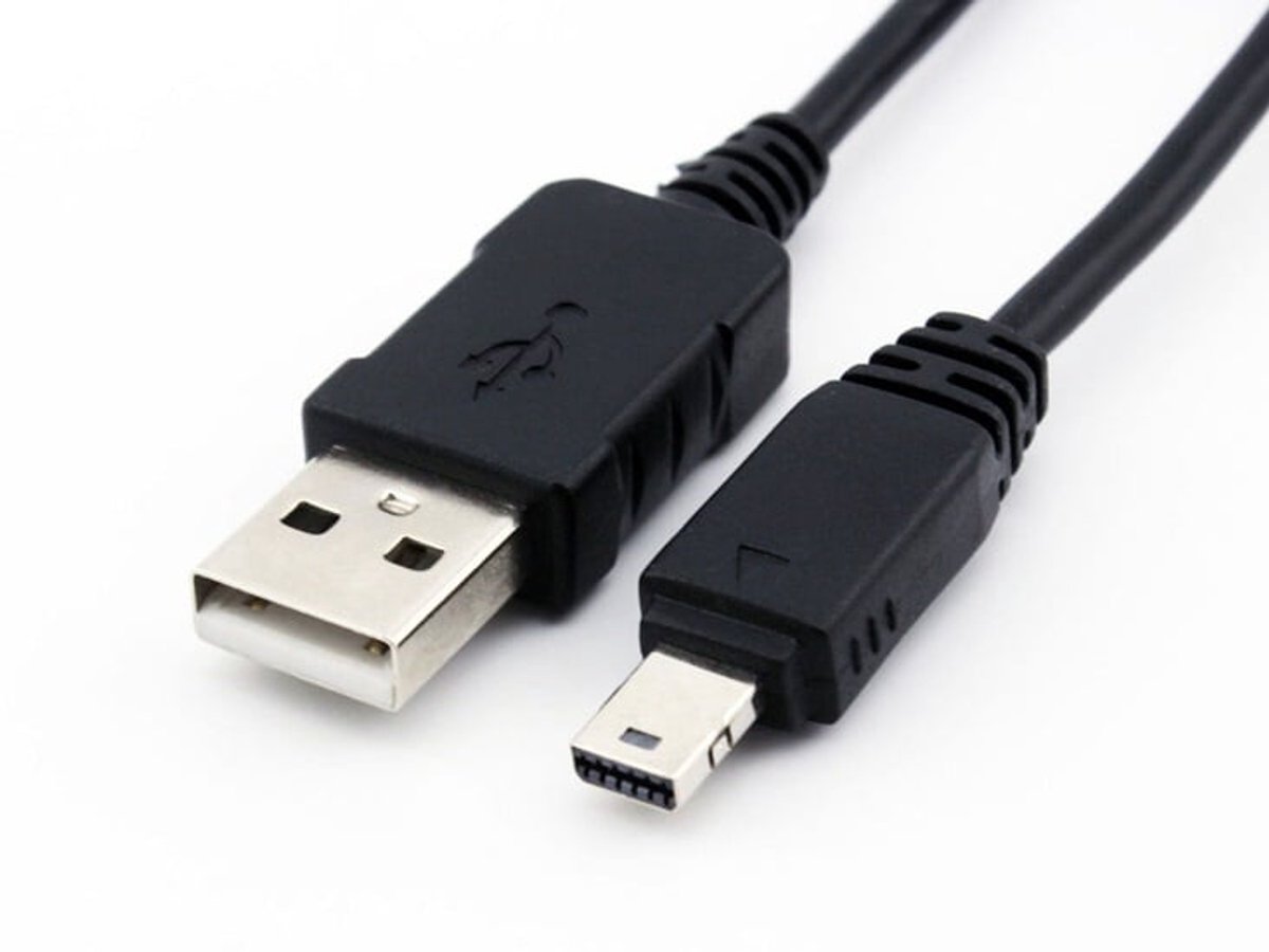 OneOne 2,0m USB kabel. Datakabel is voor enkele camera's ook een oplaadkabel snoer past op Sony Cybershot DSC-W350, DSC-W360, DSC-W380, DSC-W390, DSC-W515PS, DSC-W560, DSC-W570, DSC-W580, DSC-WX10, DSC-WX30, DSC-WX5, DSC-WX7, DSC-WX9, VMC-MD3
