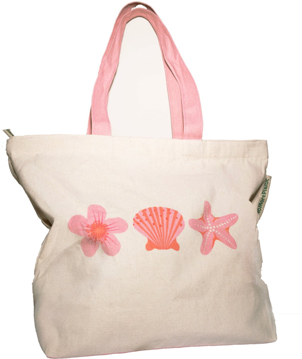 Pink Sea Sphere Duurzame Shopper – Strandtas van Gerecycled Katoen – Met Ritssluiting en Binnenvak – Stevige Tas voor Boodschappen, Studie en Strand