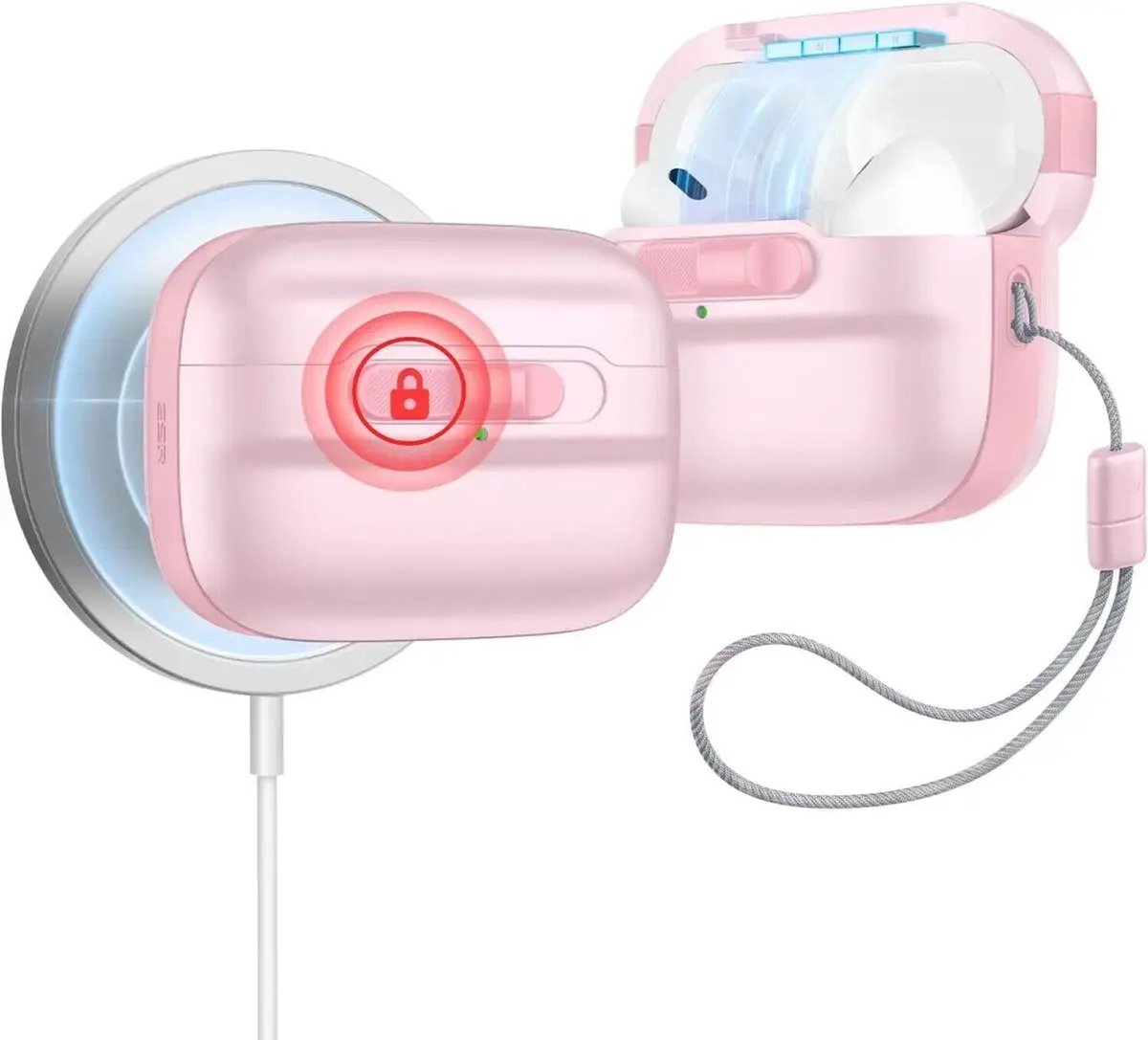 ESR HaloLock Pulse Magnetic Lock Hoesje geschikt voor AirPods Pro 1 / 2 - Compatibel met MagSafe - Roze