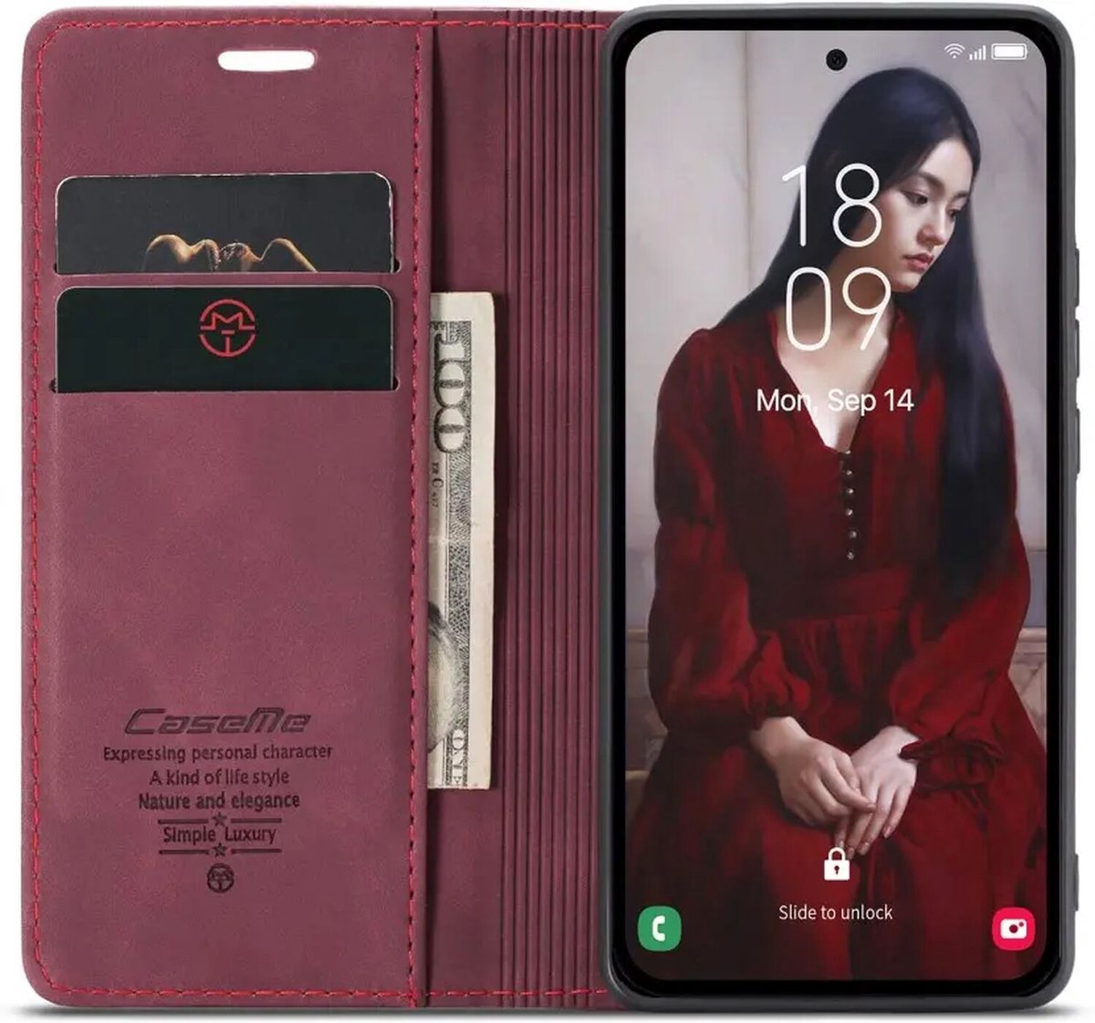 CaseMe 013 Hoesje Geschikt voor Samsung Galaxy A56 - Book Case met Standaard - Portemonnee Beschermhoes - Pasjeshouder voor Twee Pasjes - Rood