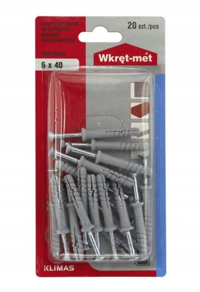 Wkręt-met Universele Expansieplug - 6x40mm - 20 stuks - Polypropyleen/Staal - Voor Diverse Materialen