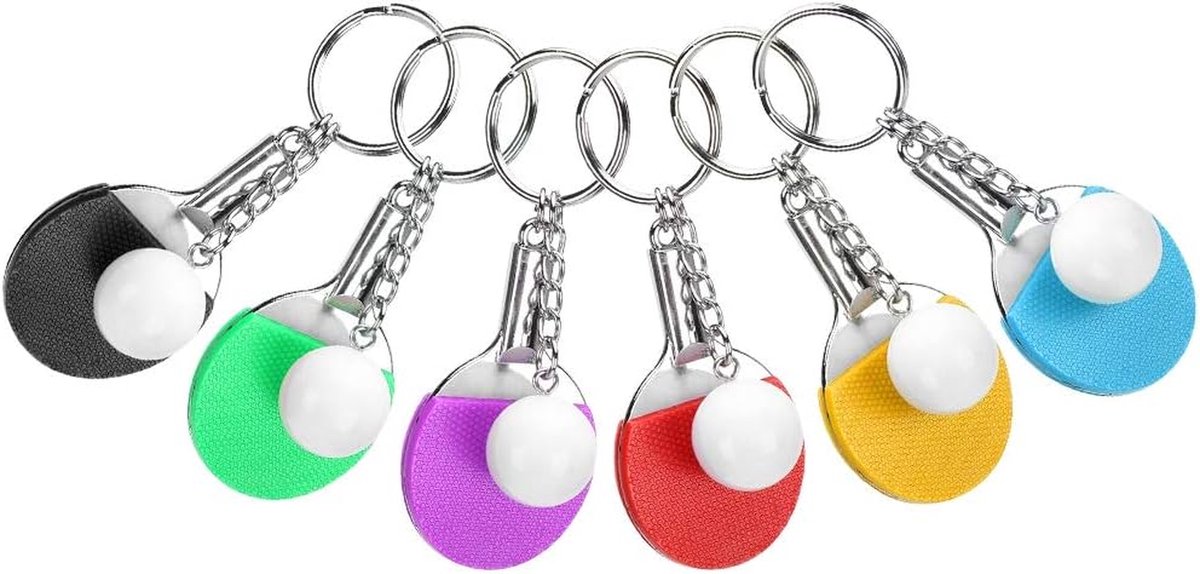 Tafeltennisracket Sleutelhangers - Tas Ornament - Bagage Decoratie - Set van 6 - 6.5 cm Lengte - Multicolor