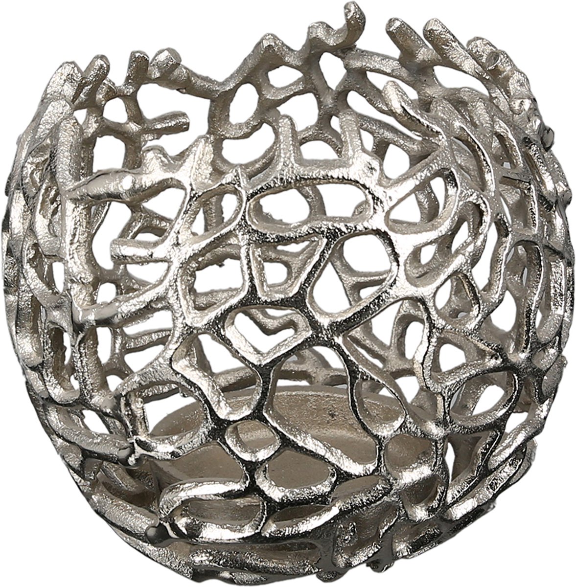 Takvormige waxinehouder in zilver aluminium | Twigs | Diameter 16 cm - decoratie - theelichthouder - Gilde Handwerk