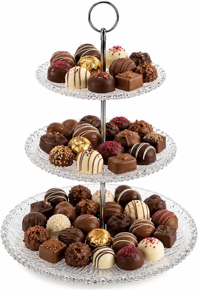 Alessandro etagere - H33 x D15/20/25 cm - transparant - decoratief glas - 3 laags - bonbons - chocolade - koekjes