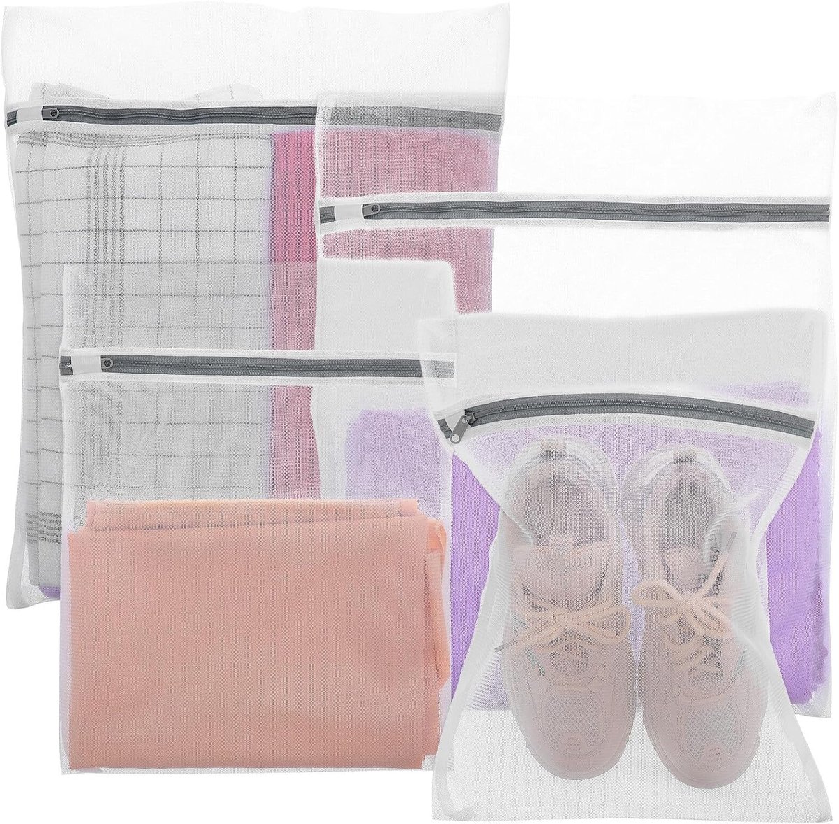 Fijne Mesh Waszakken - Wasmachine Beschermzakken - Delicate Kleding Wassen - Machineveilige Rits - 50x40cm - Grijs