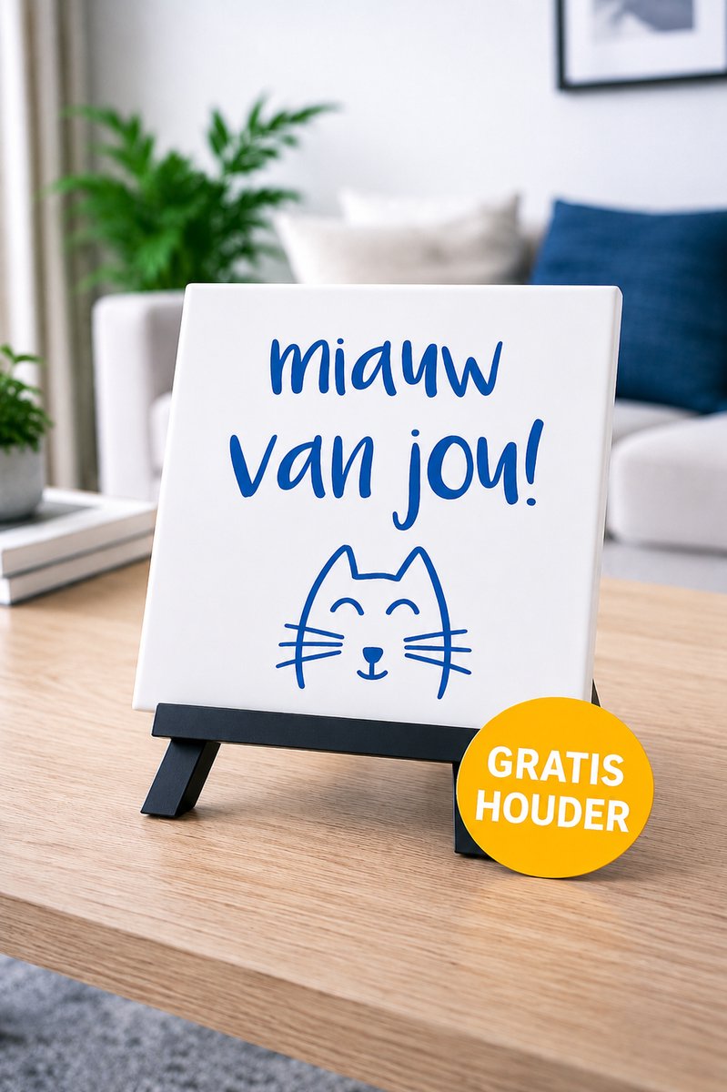 Troubadot | Tegeltje met tekst | Miauw van jou | inclusief tegelhouder | blauw | spreuktegel | tegeltjeswijsheden | tegel met quote | cat | kat | cadeau voor kattenliefhebbers