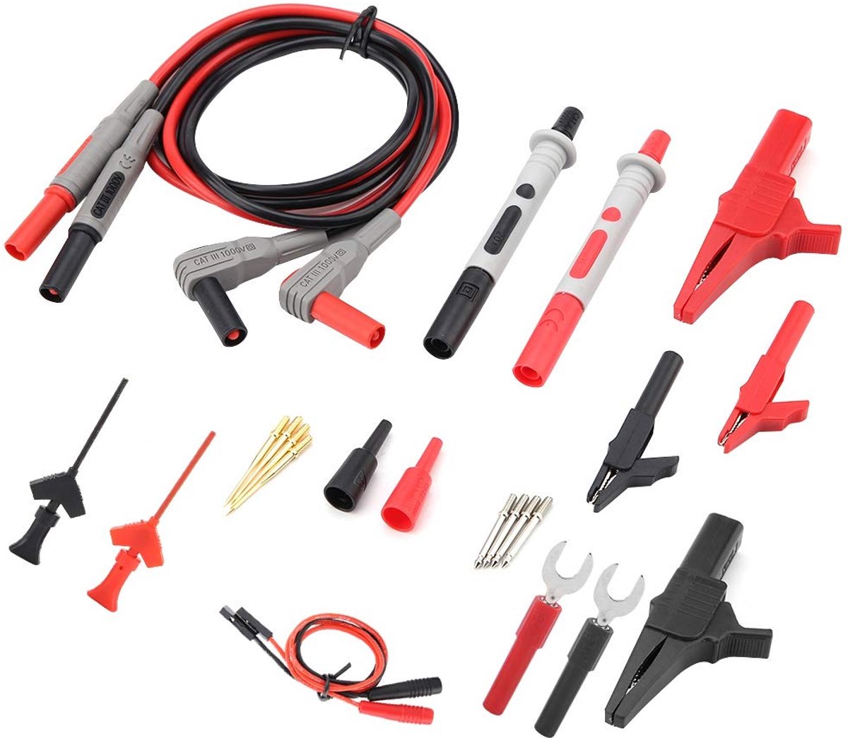 Meetsnoer Multimeter Kabel - Testkabels Elektronica - Elektrische Metingen - Koperen Stekkers - 1 meter - Zwart