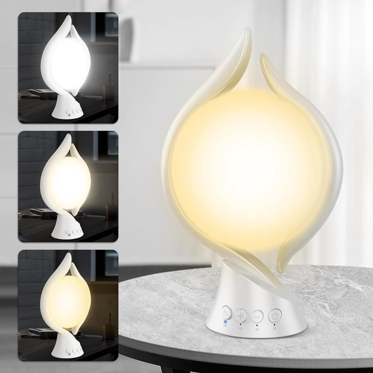 Daglichtlamp 10000 Lux – Lichttherapielamp met 3 lichtkleuren, 4 timers, 5 helderheidsniveaus en geheugenfunctie – Zonne-lichtlamp voor thuis en kantoor (wit)