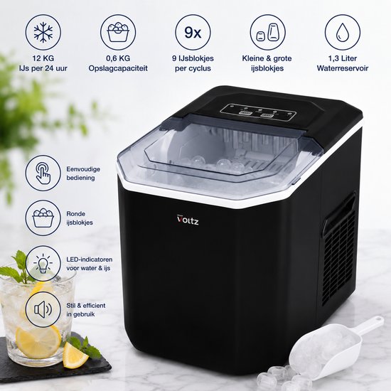 IJsblokjesmachine - 12KG/24U - Compacte Ice Maker - 1,3L Waterreservoir - Kleine & Grote IJsblokjes - Zwart — afbeelding 2