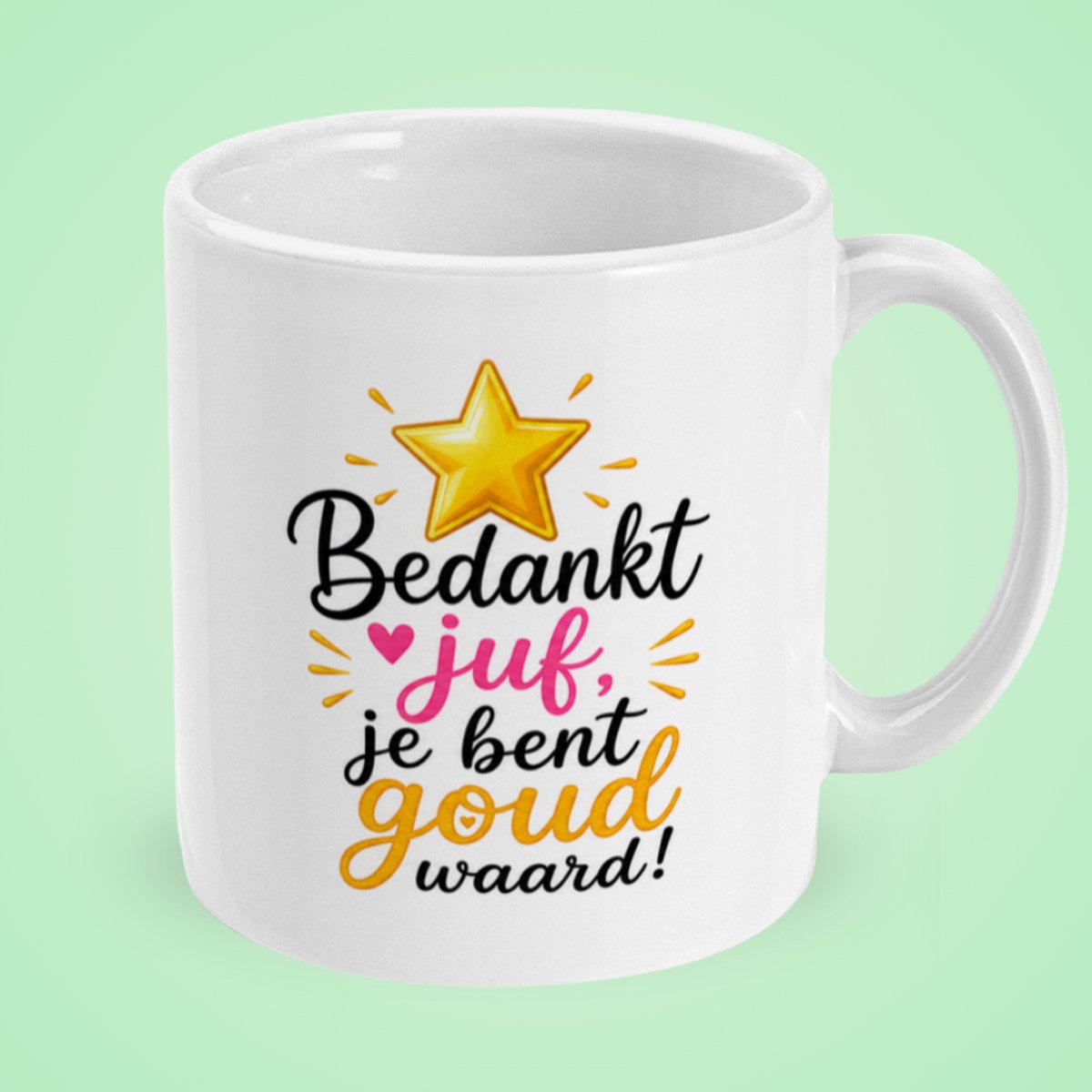 Bedankt juf mok - Je bent goud waard - Cadeau juf - Einde schooljaar cadeau - Keramische mok 330 ml