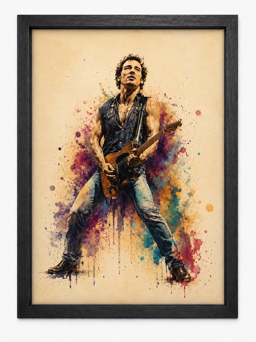 Bruce Springsteen Poster | Watercolor Art Print | The Boss Muziek Poster | Inclusief Zwarte A4 Lijst