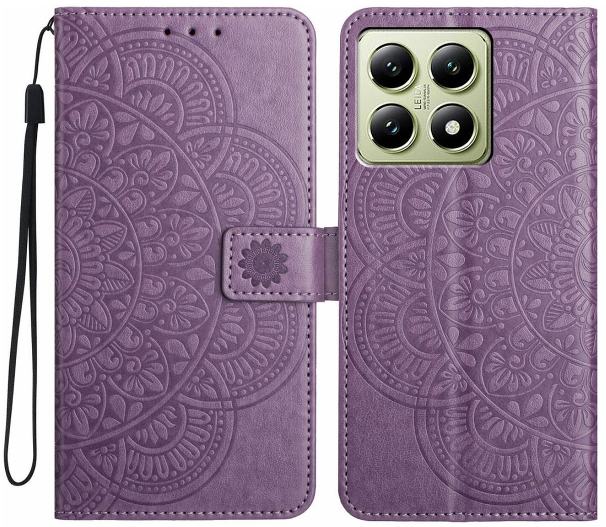 Mandala Book Case Geschikt voor Xiaomi 15T - Hoesje met Pasjeshouder Paars